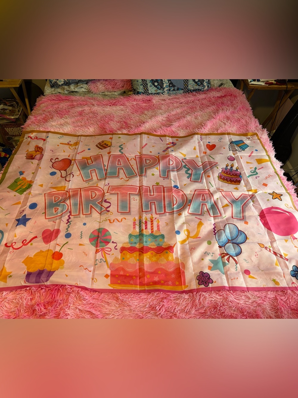 Happy Birthday Party Backdrop - Pink Multicolor